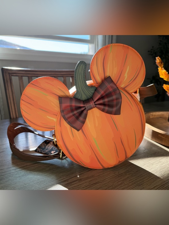Loungefly Handbags - Loungefly Orange Pumpkin Mouse Crossbody with Plaid Bow